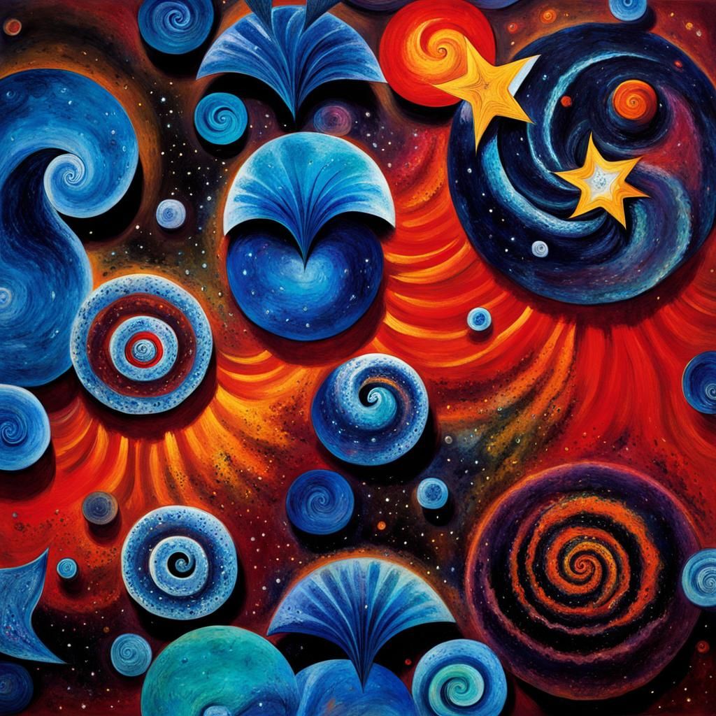 Dreamy Maelstrom of Stars in Naive Art Style