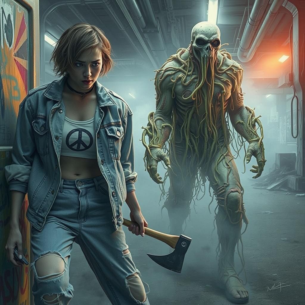 Fungus Humanoid in Urban Setting with Apocalyptic Vibe