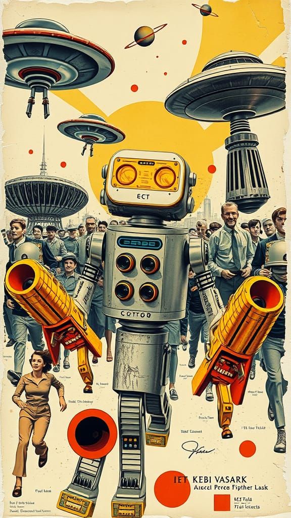 Retro-Futuristic Robot in 1950s Chaos