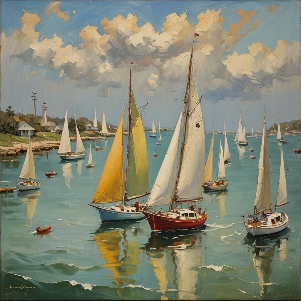 Abstract Sailboats in Oil Painting Style