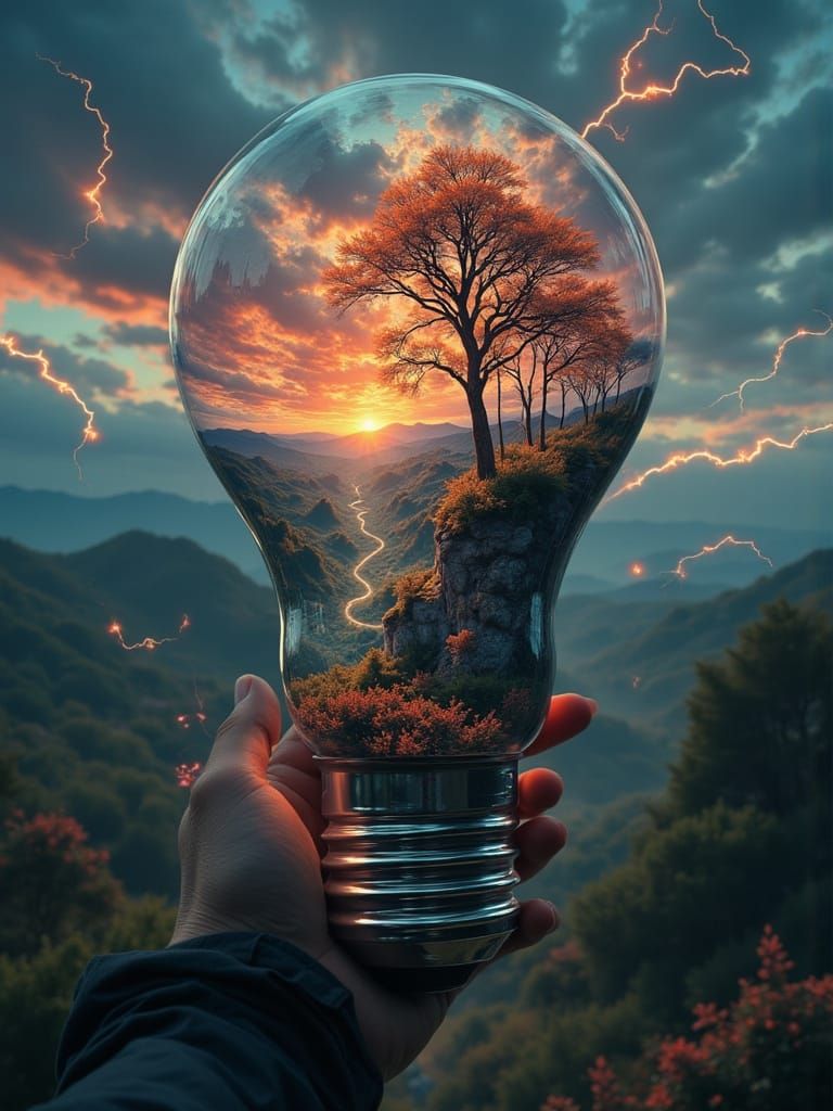Nephilim Holding Illusionary World Inside Lightbulb