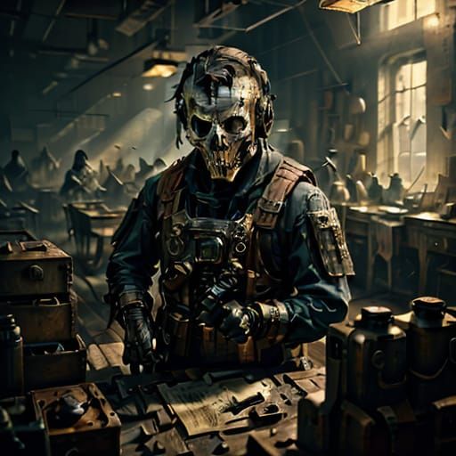 Mad Scientist in Steampunk Laboratory with Oil Painting Styl...