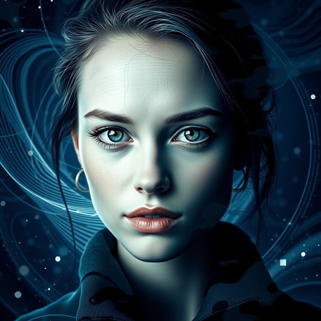 Cyberpunk Goddess in Indigo and Silver