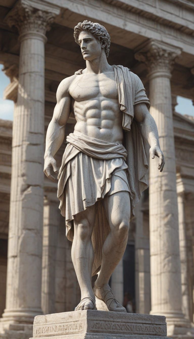 Ancient Roman Hero in Marble Temple