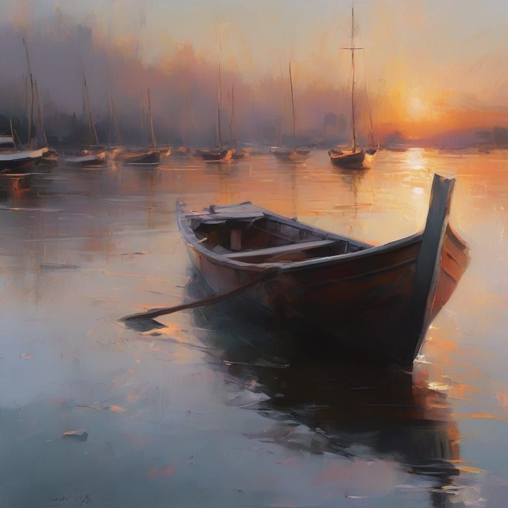 Ancient Boat at Sunset on Weathered Dock