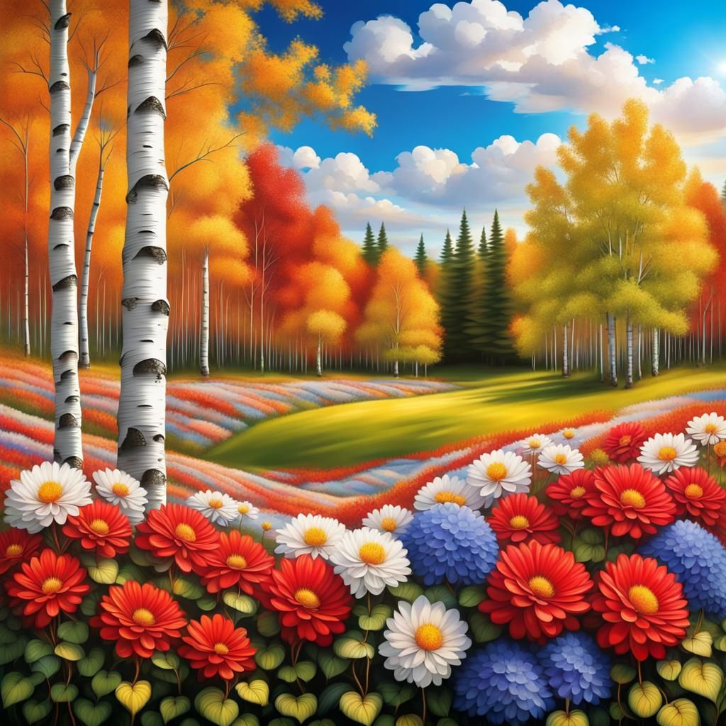 USA Flag Flower Bed in Airbrush Art Style