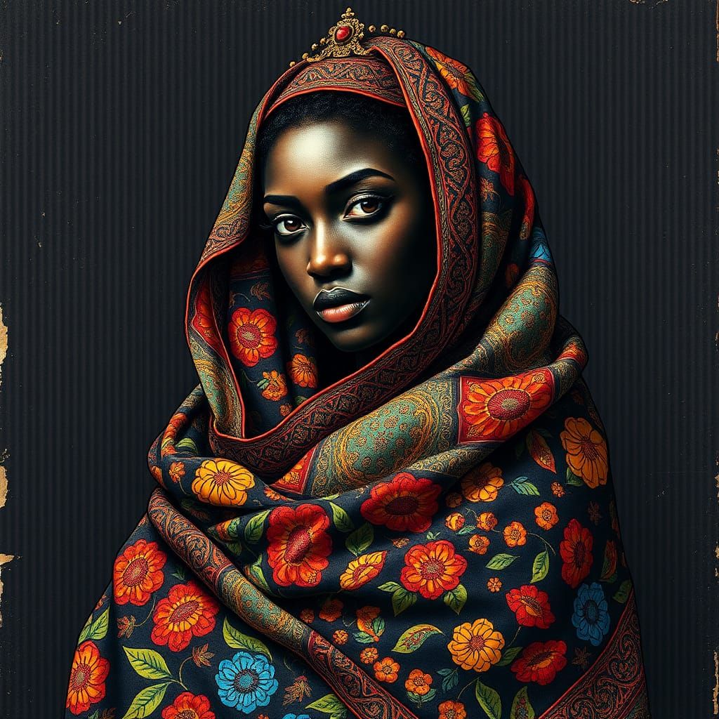 Regal Woman in Cashmere Shawl: Macroneurographic Art
