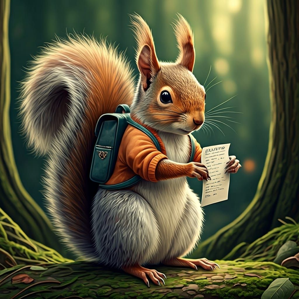 Squirrel on an Errand in Watercolor Style