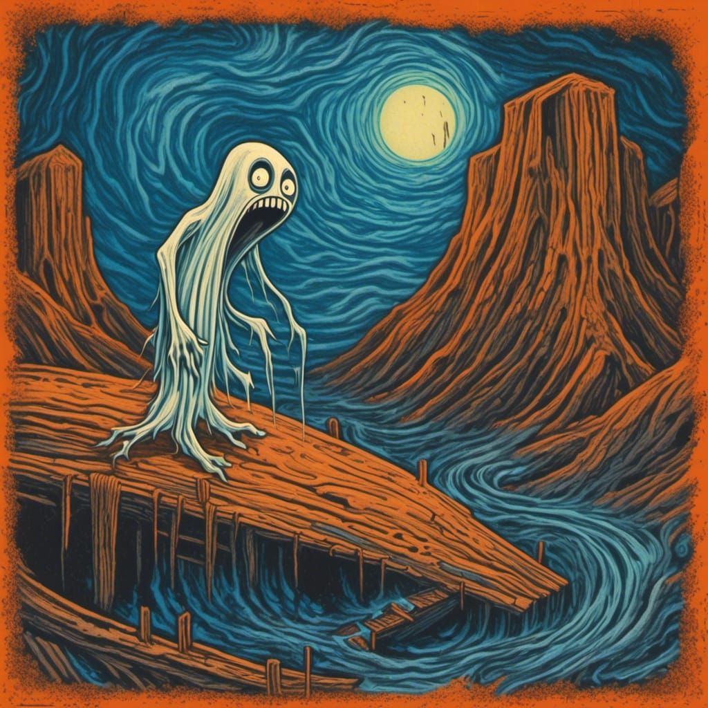 Screaming Pea on Bridge: A Surreal Maximalist Art