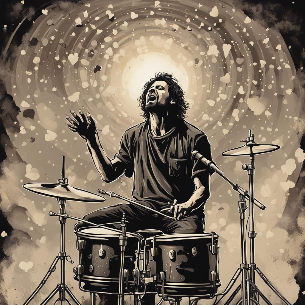 Ritual Art Depiction of Drummer Singing Original Song