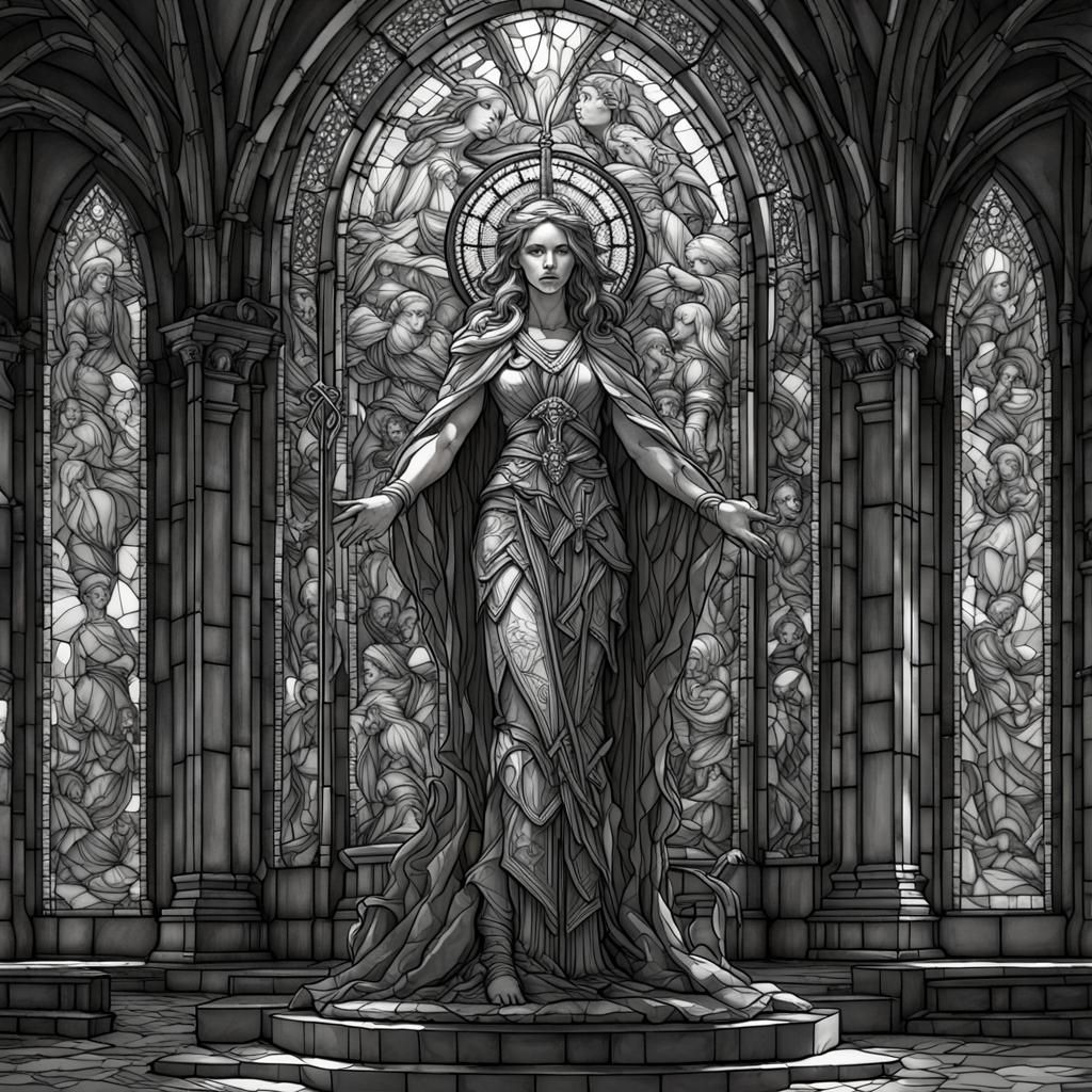 Goddess of Healing Stained Glass: Dark Fantasy Art