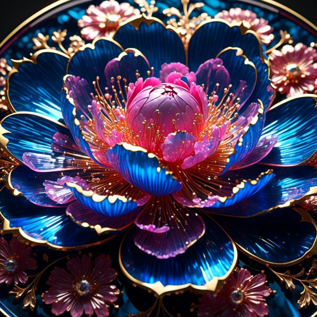 Exploding Glass Peony Bloom in Surreal Style