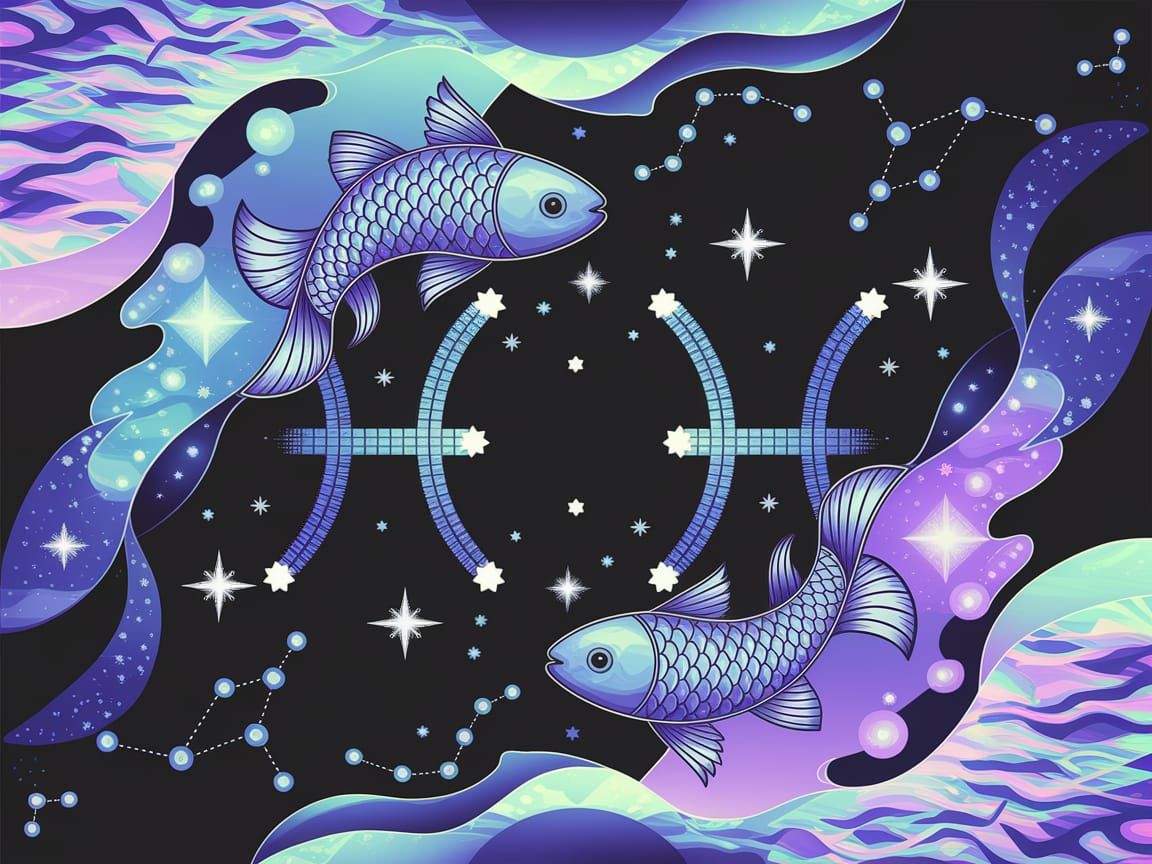 8-Bit Pisces Symbol in Cosmic Underwater Scene