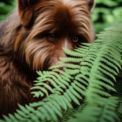 Brown Furry Dog in Forest: Realistic Digital Painting