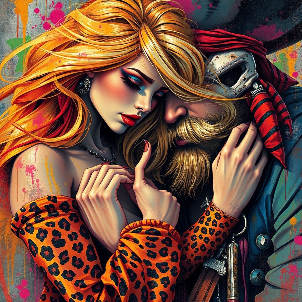 Woman and Pirate in Urban Street Art Style