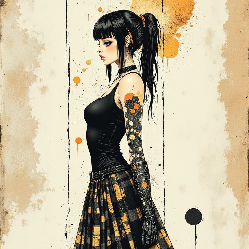 Cyborg Woman with Koi Tattoos in H.R. Giger Style