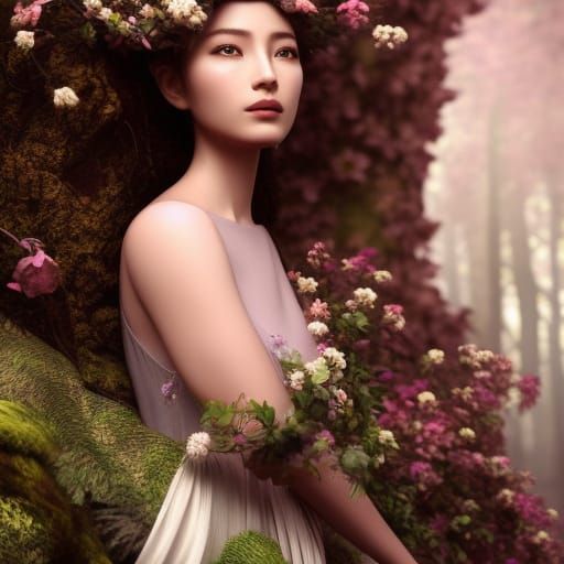 Surreal Portrait: Woman of Trees, Flowers, and Clouds