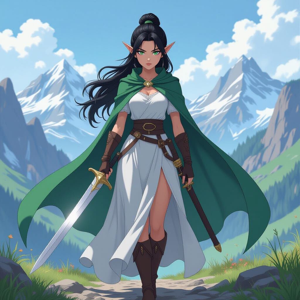 Alluring Elf Warrior in Manga Scan Style