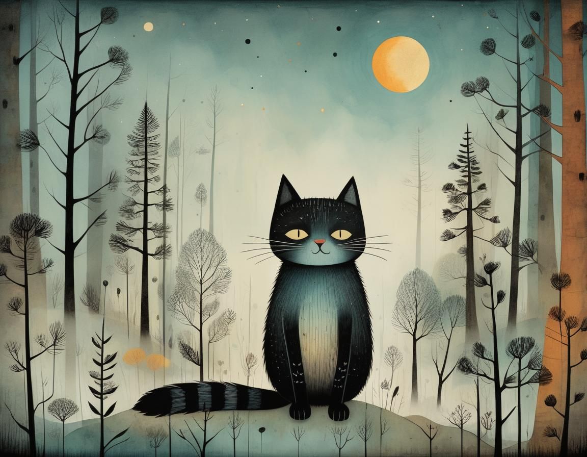 Cute Cat Illustration in Modern Style