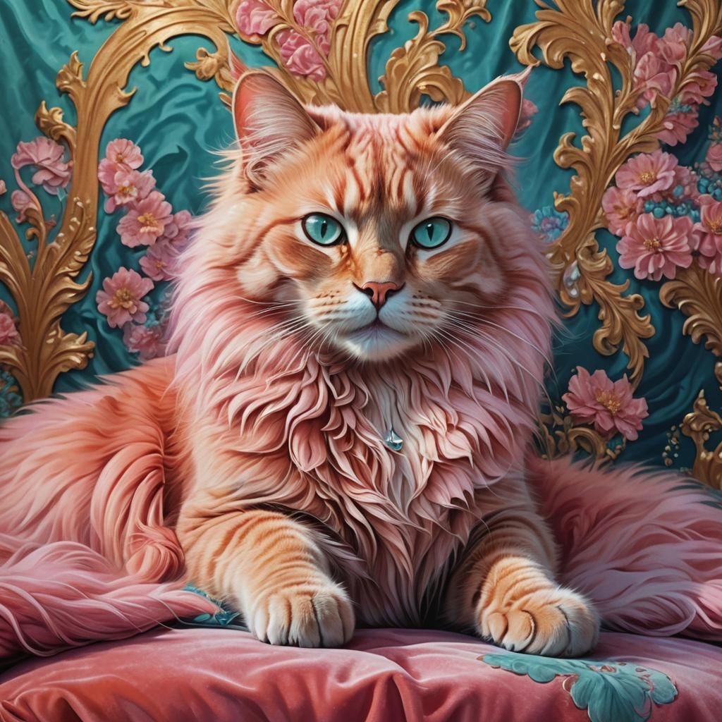 Regal Pink Cat on Velvet Cushion