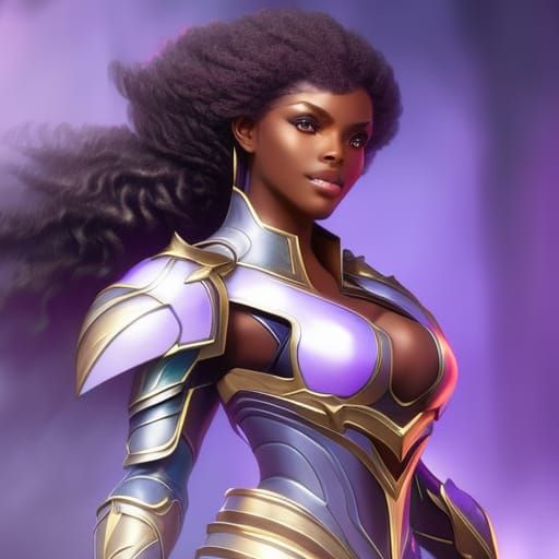 Black Woman in Knight Armor with Purple Eyes