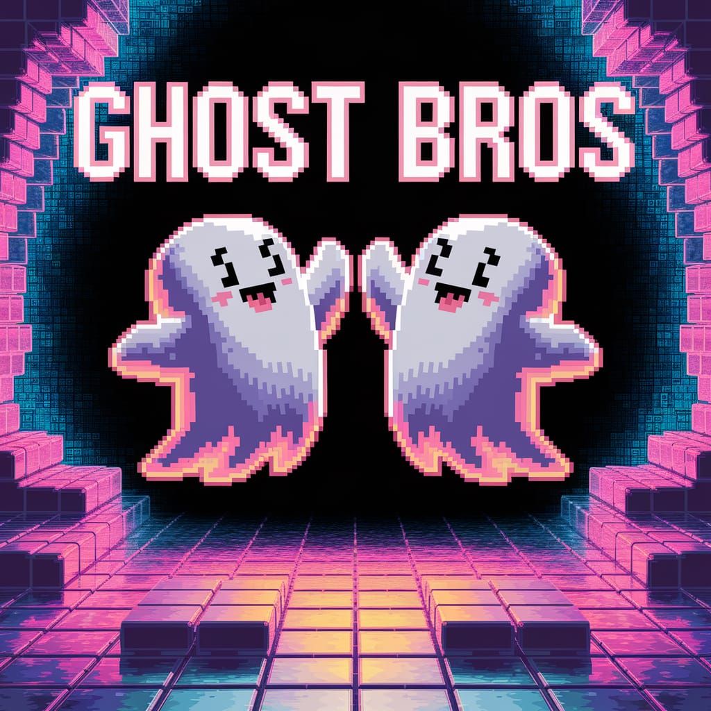 Charming Pixelated Ghosts High-Five in NES Style