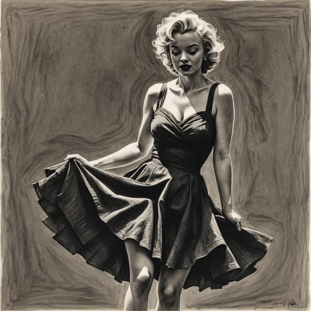 Elegant Silhouette: Charcoal Drawing of Marilyn