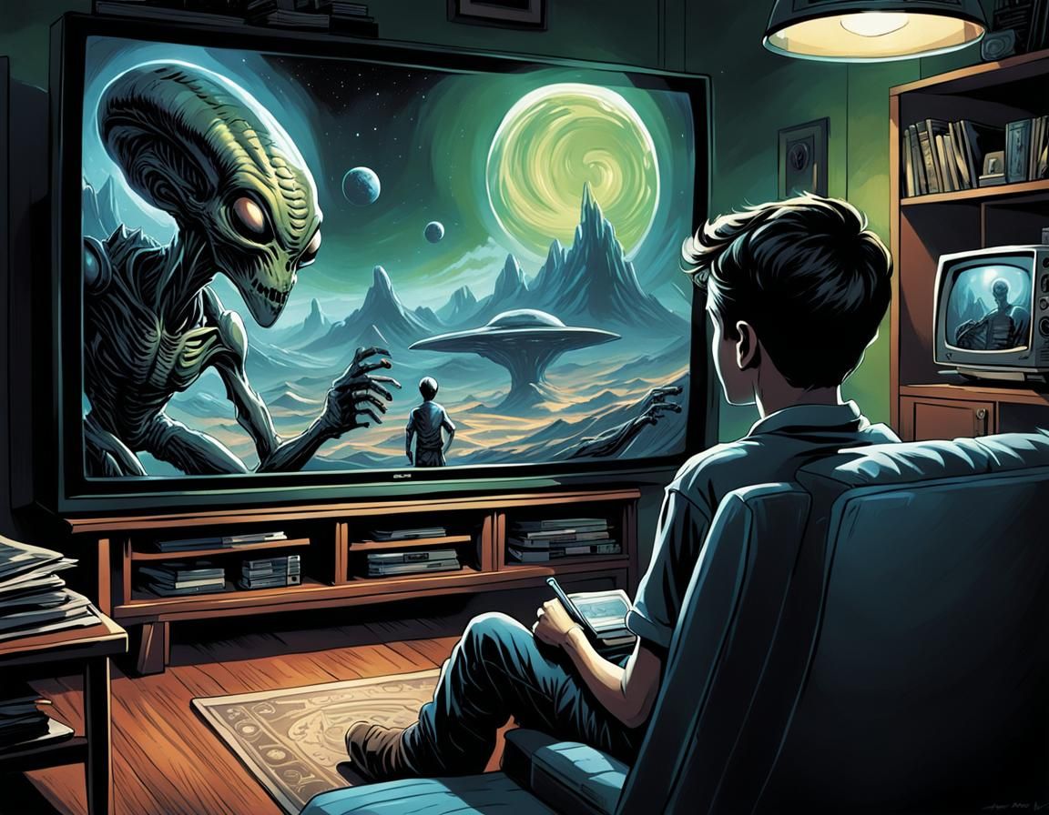 Boy and Alien: Comic Book Art Illustration