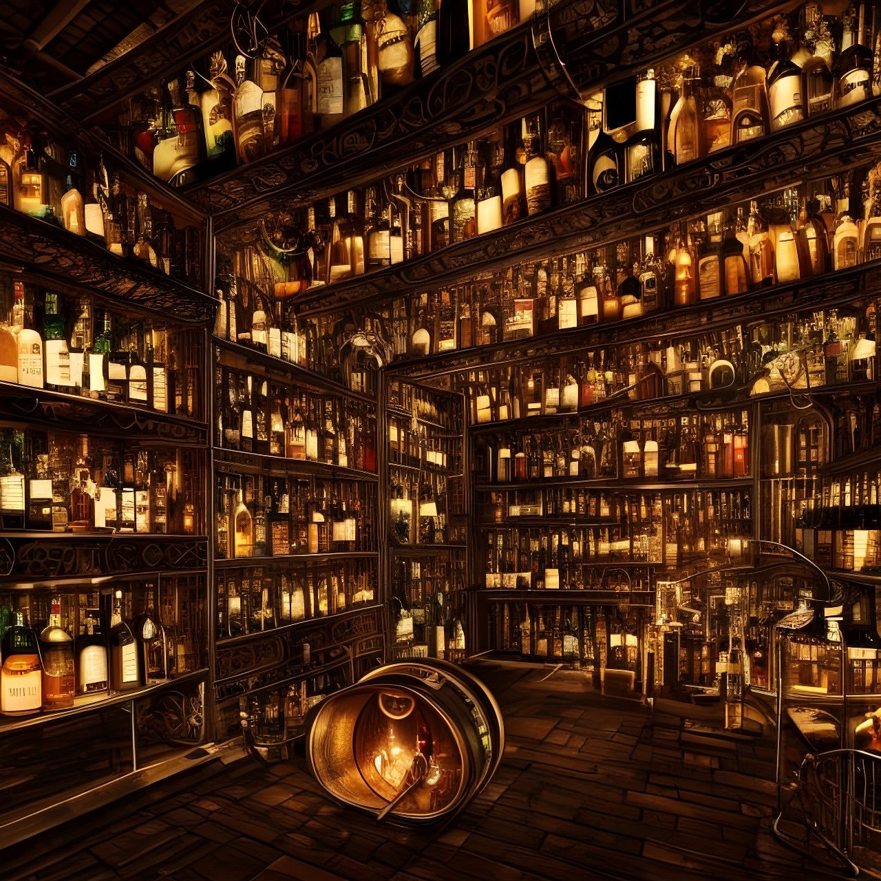 Steampunk Whisky Cellar: Infinite Digital Sci-Fi Fantasy