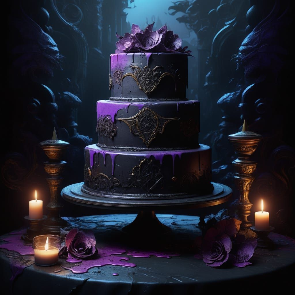 Surreal Dark Fantasy Wedding Cake in Vibrant Graffiti Style