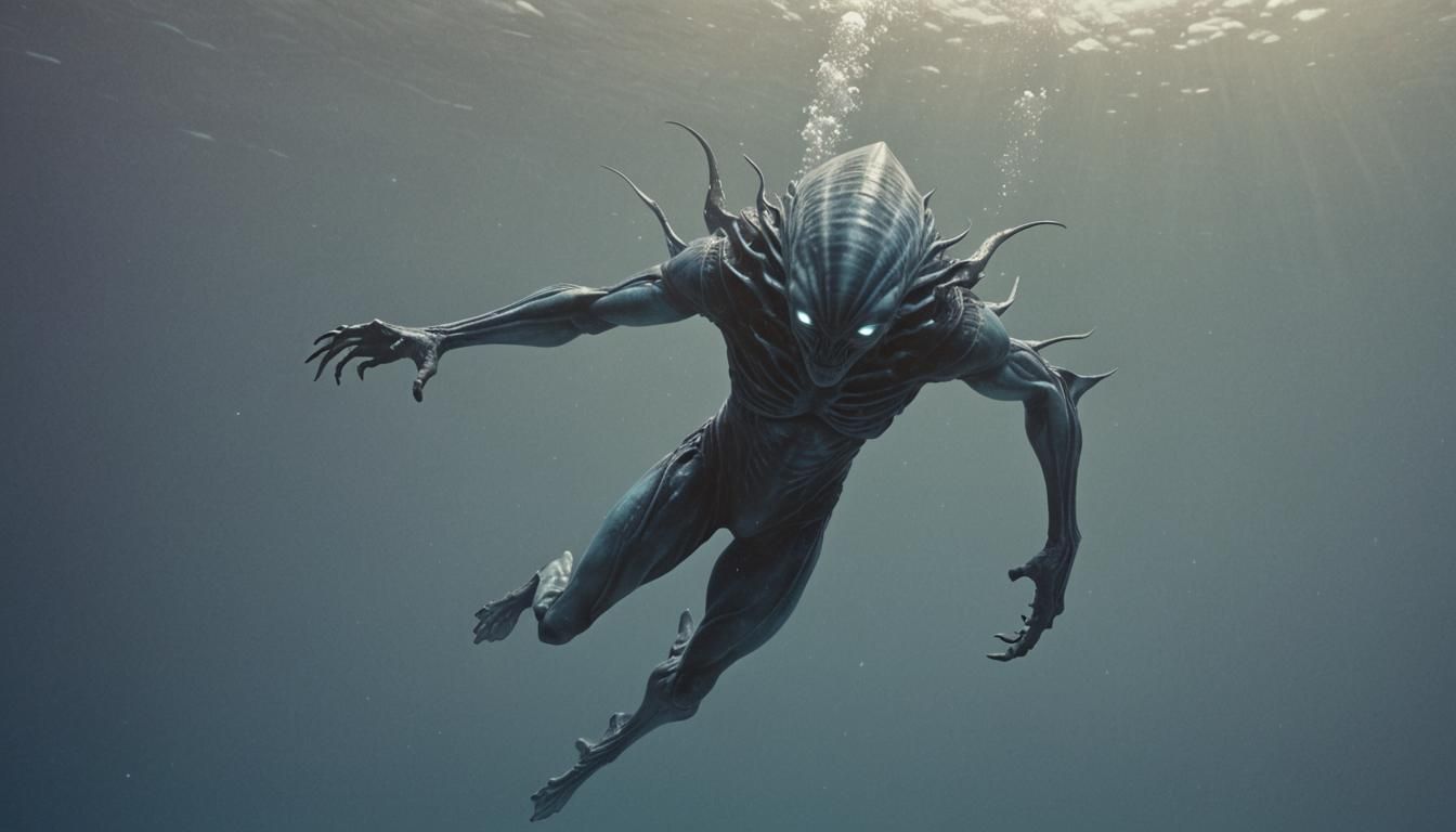 Blue Alien Diving in Alien Ocean