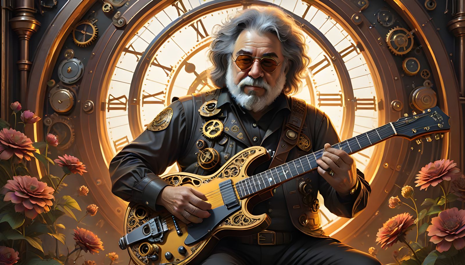 Steampunk Jerry Garcia Shreds on Gears and Brass