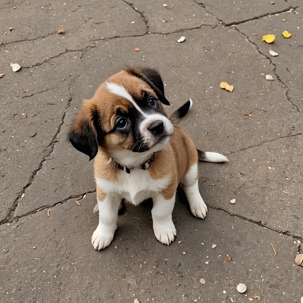Cute Timid Puppy on Leash