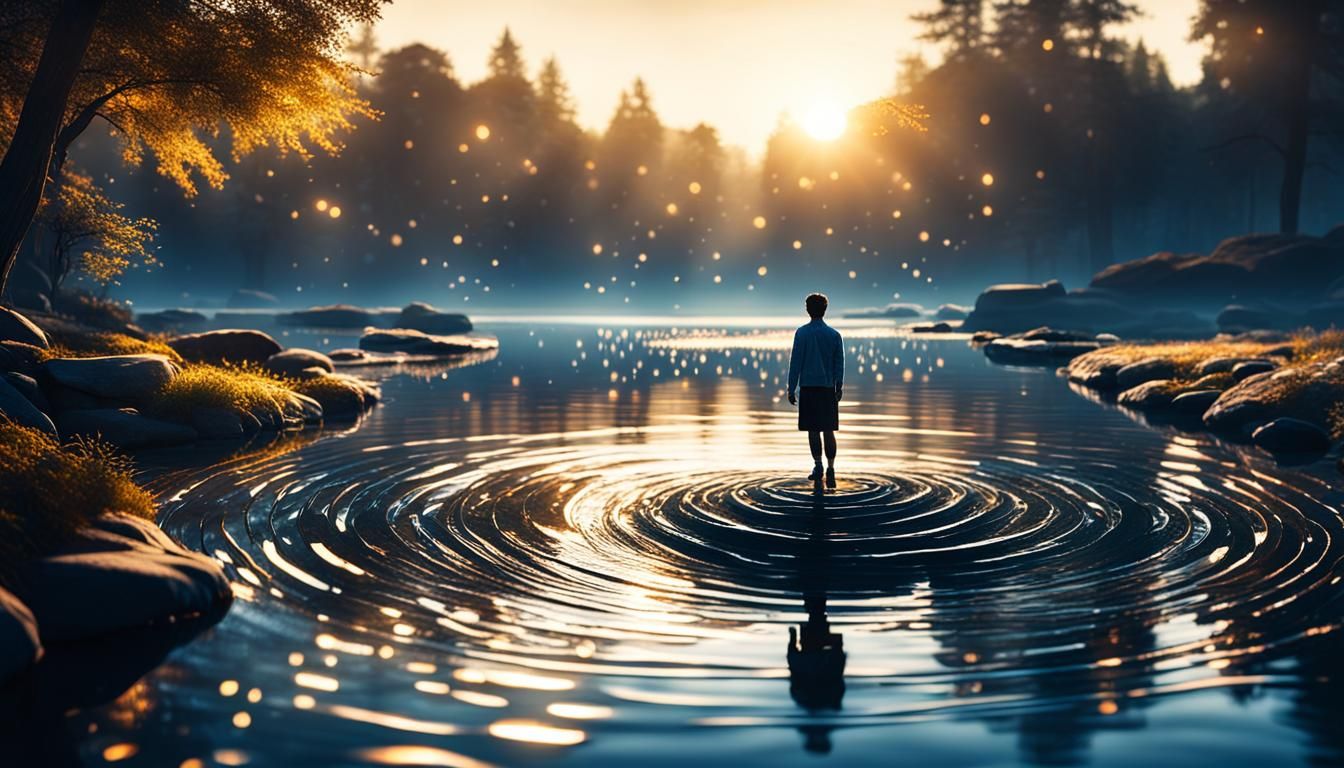 Boy and Fairy at Sparkling Riverbank