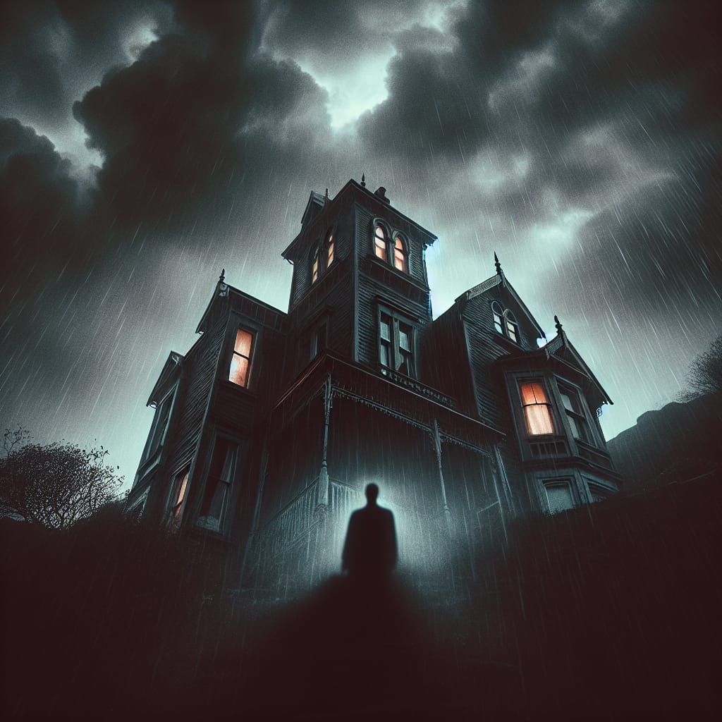 Turbulent Night Over Dilapidated Victorian House