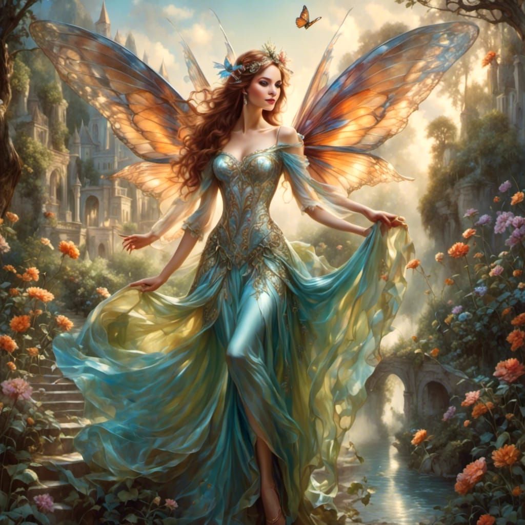 Beautiful Fairy with Large Wings in Fairyland