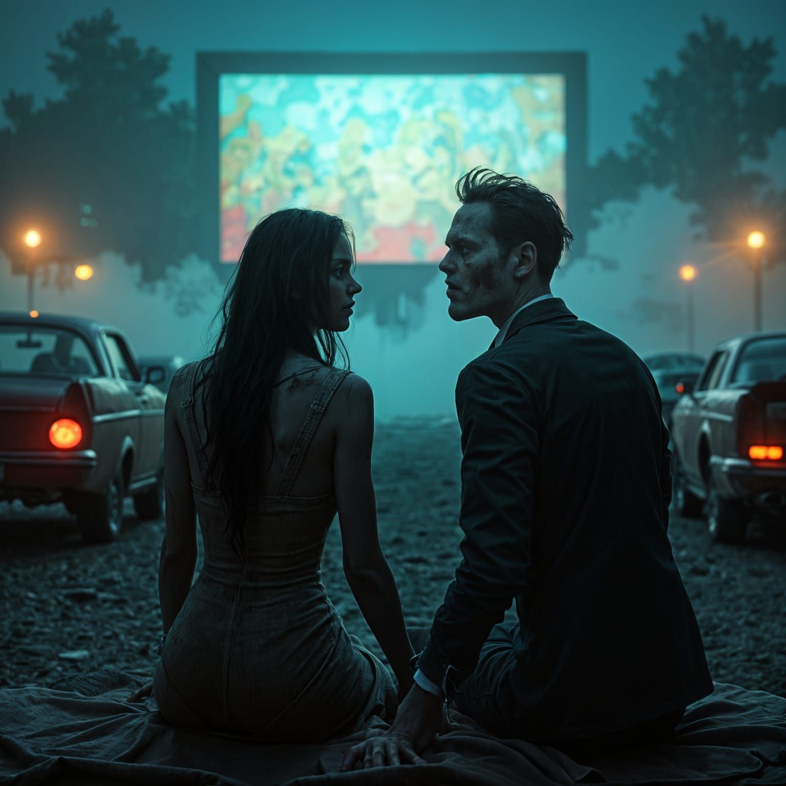 Zombies on a Date, Iridescent Digital Art