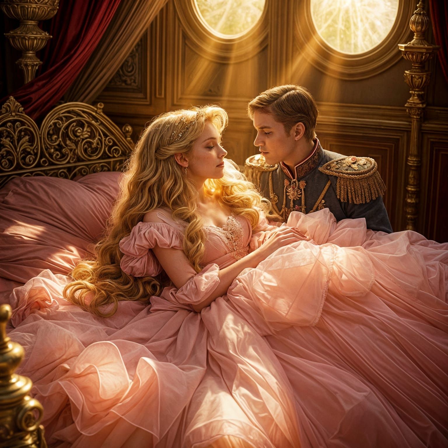 Sleeping Beauty Kiss in Fluxus Romanticism Style