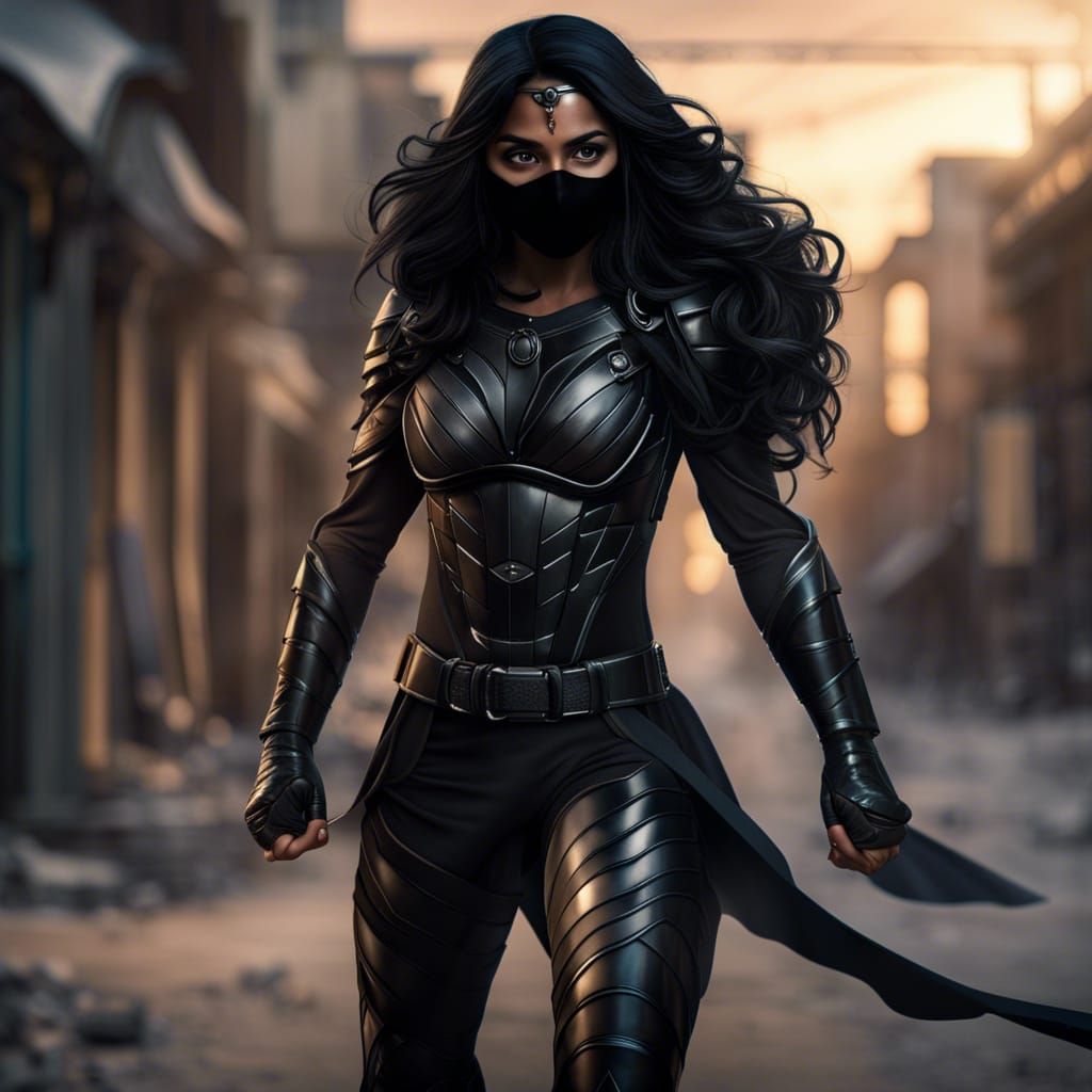 Indian Superheroine on Rooftop at Night