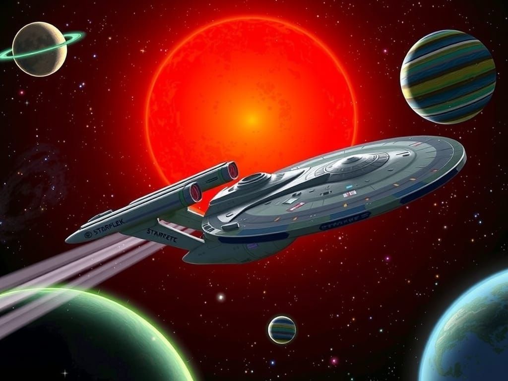 Starfleet Cruiser Amidst a Red Giant Sun