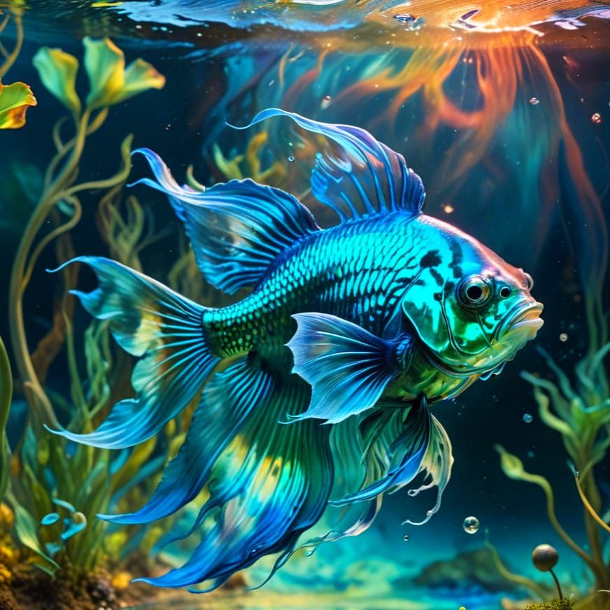 entirely translucent Siamese fish made of water