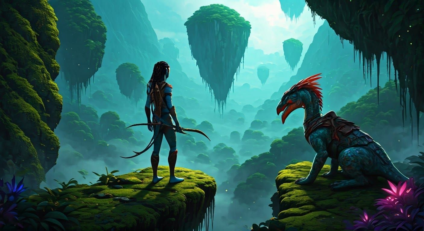 Na'vi Hunter and Banshee Overlook Alien Landscape