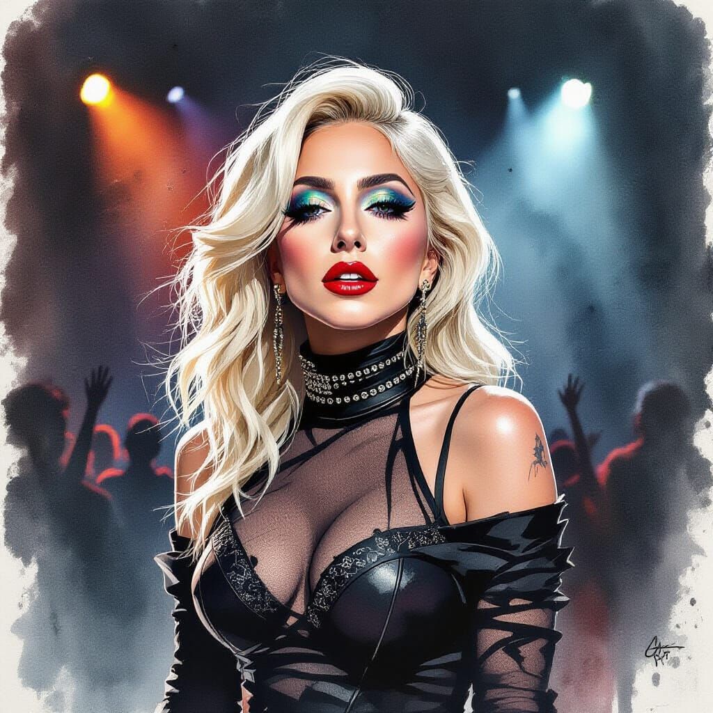 An expressive ink wash and watercolor lavis, with ink splash...