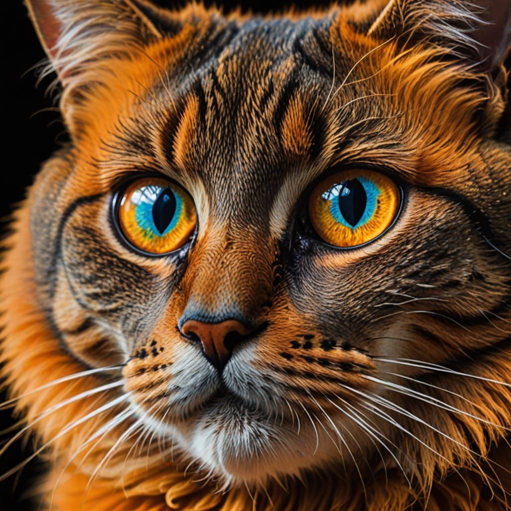 Vibrant Orange Cat in Space with Glowing Eyes