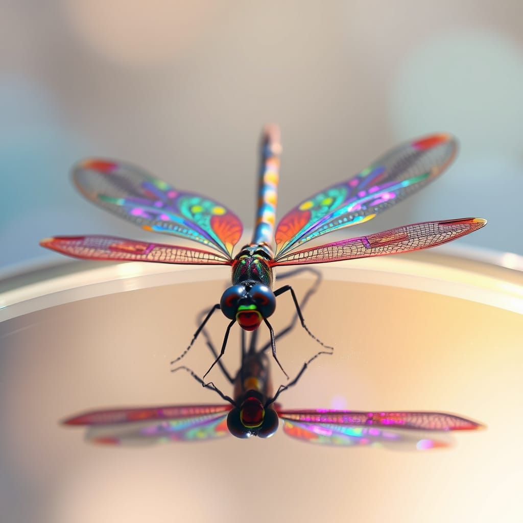 Iridescent Dragonfly Reflection in Fairy Elf Style
