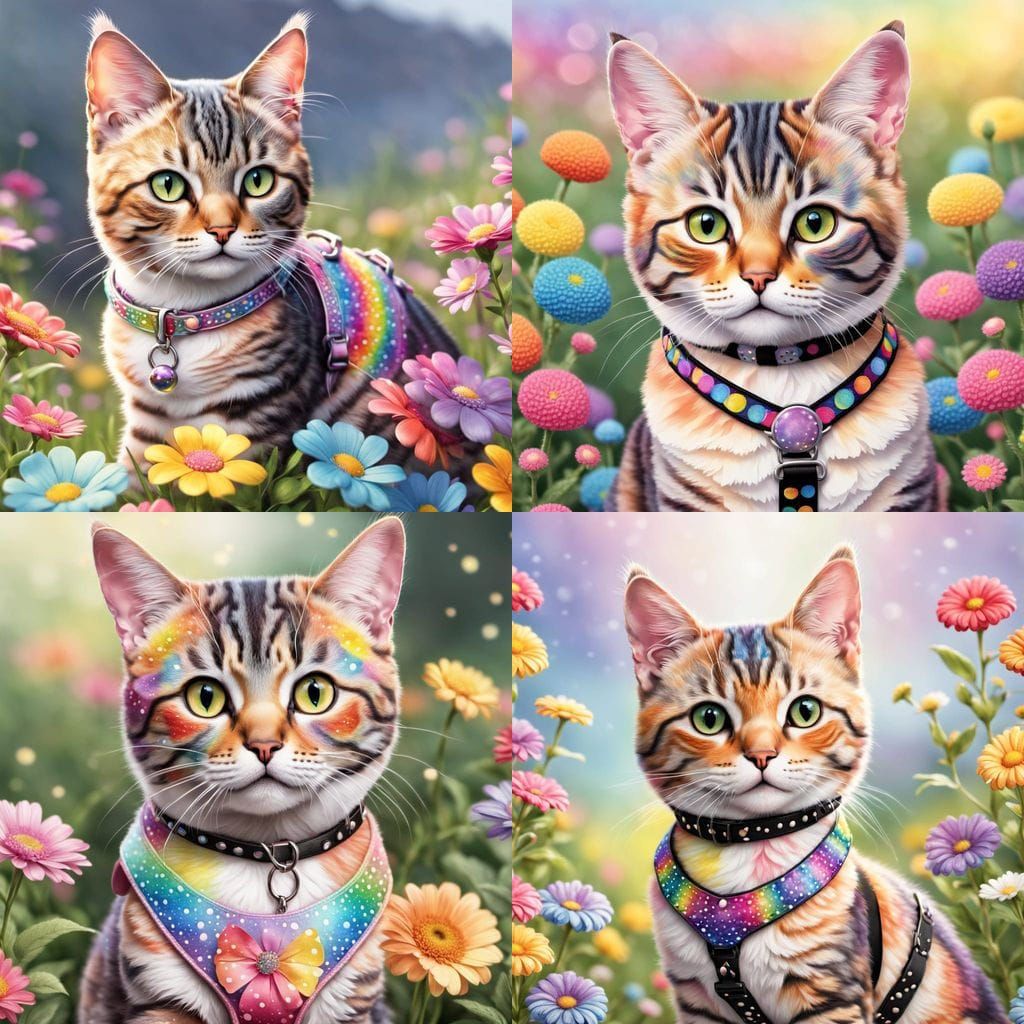 Adorable Tabby Cat in Polka Dot Meadow