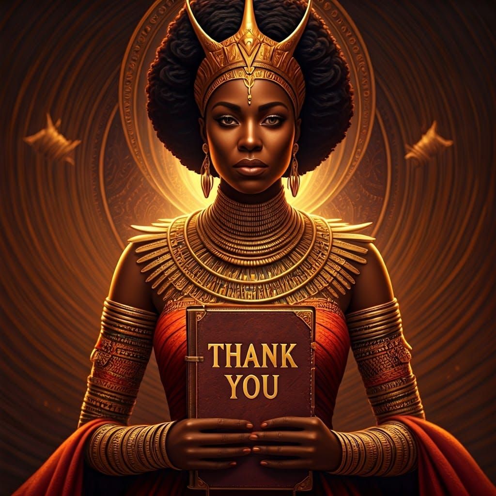 African Queen with Tome in Yoruba Art Style