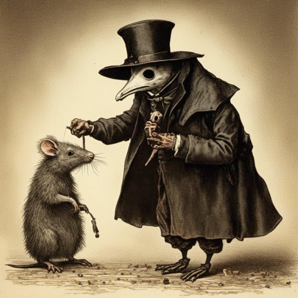 Plague Doctor's Affection: A Hug with a Rat