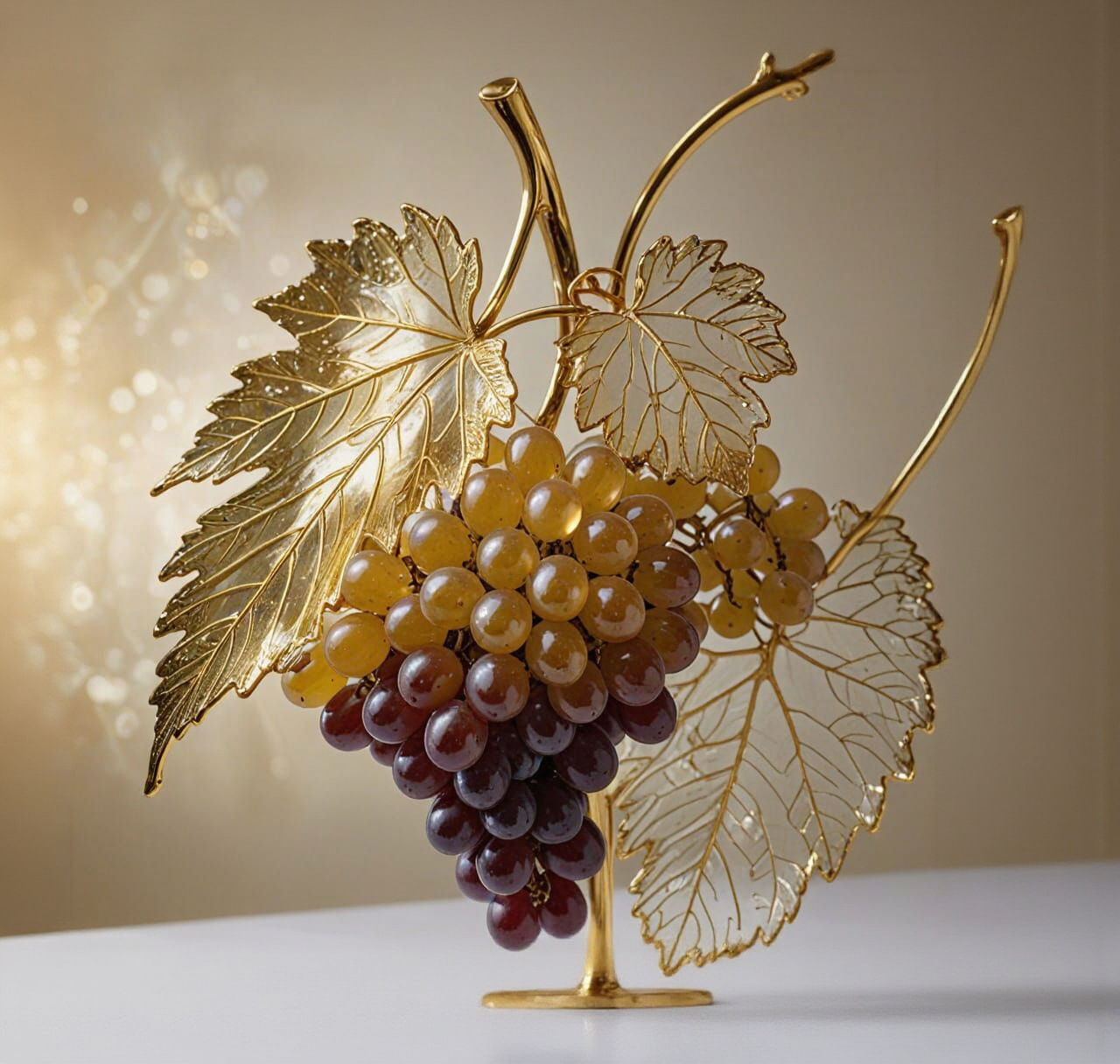 Glass Grapes Sculpture with Golden Patterns - Macro Photogra...