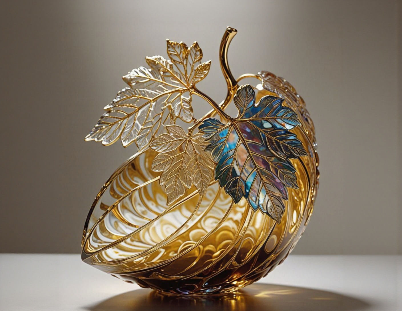 Elegant Glass Grapes Sculpture with Golden Swirls